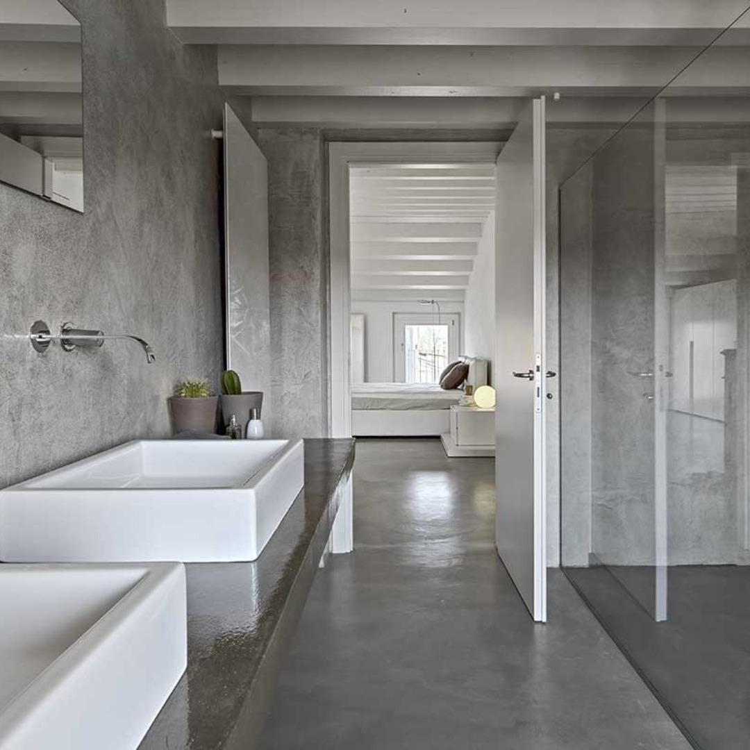 Polished concrete look bathroom